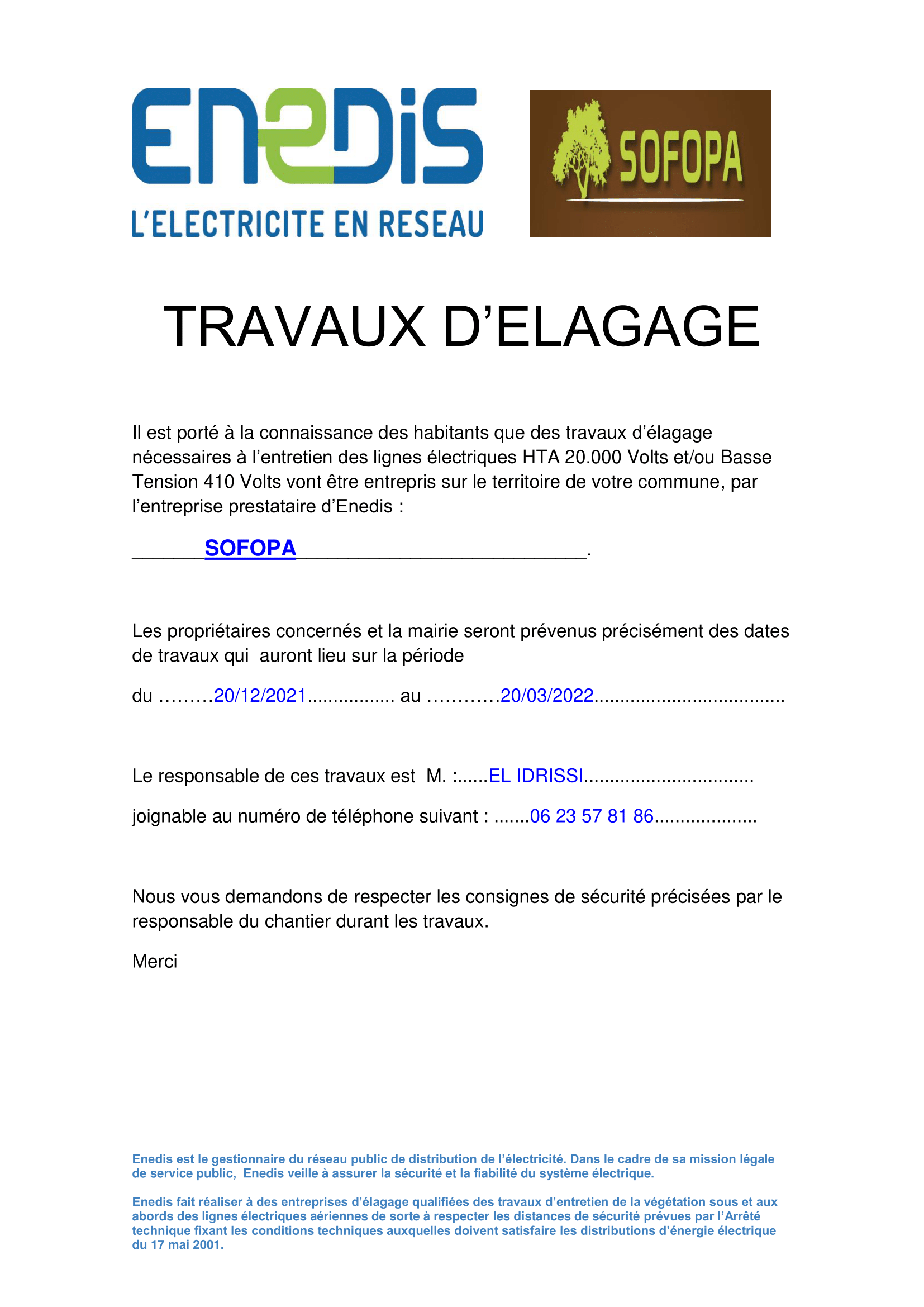 Travaux élagage haute  et basse tension Bartrès