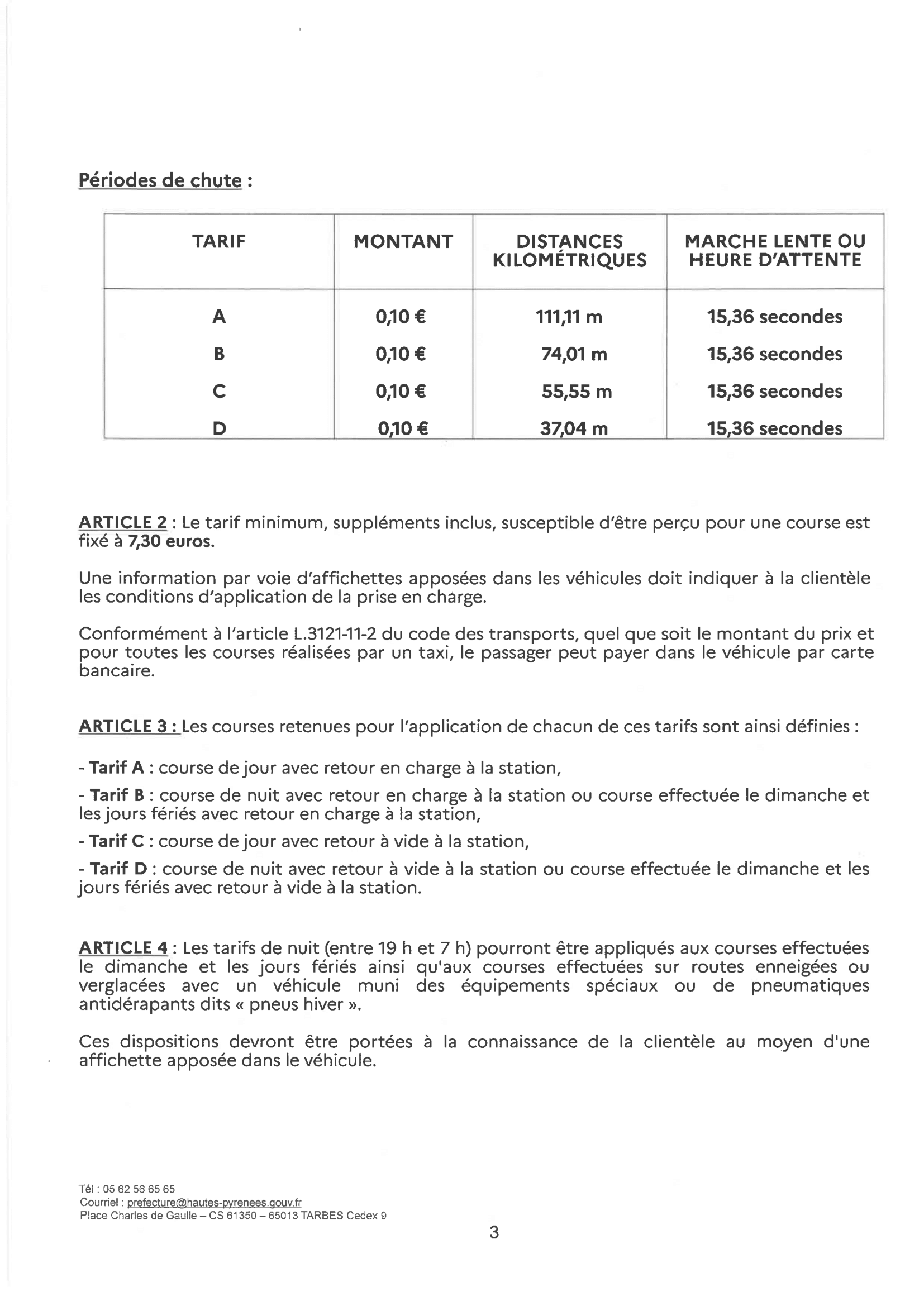 3 arrêté préfectoral relatif aux tarifs de courses de taxis dans les Hautes-Pyrénées