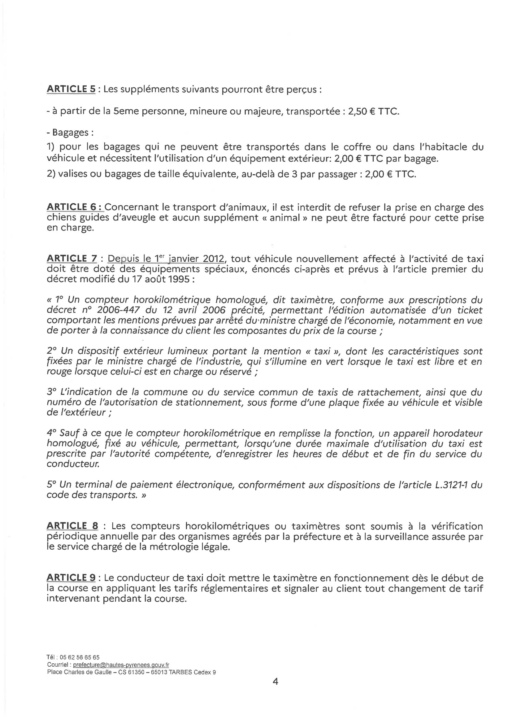 arrêté préfectoral relatif aux tarifs de courses de taxis dans les Hautes-Pyrénées4