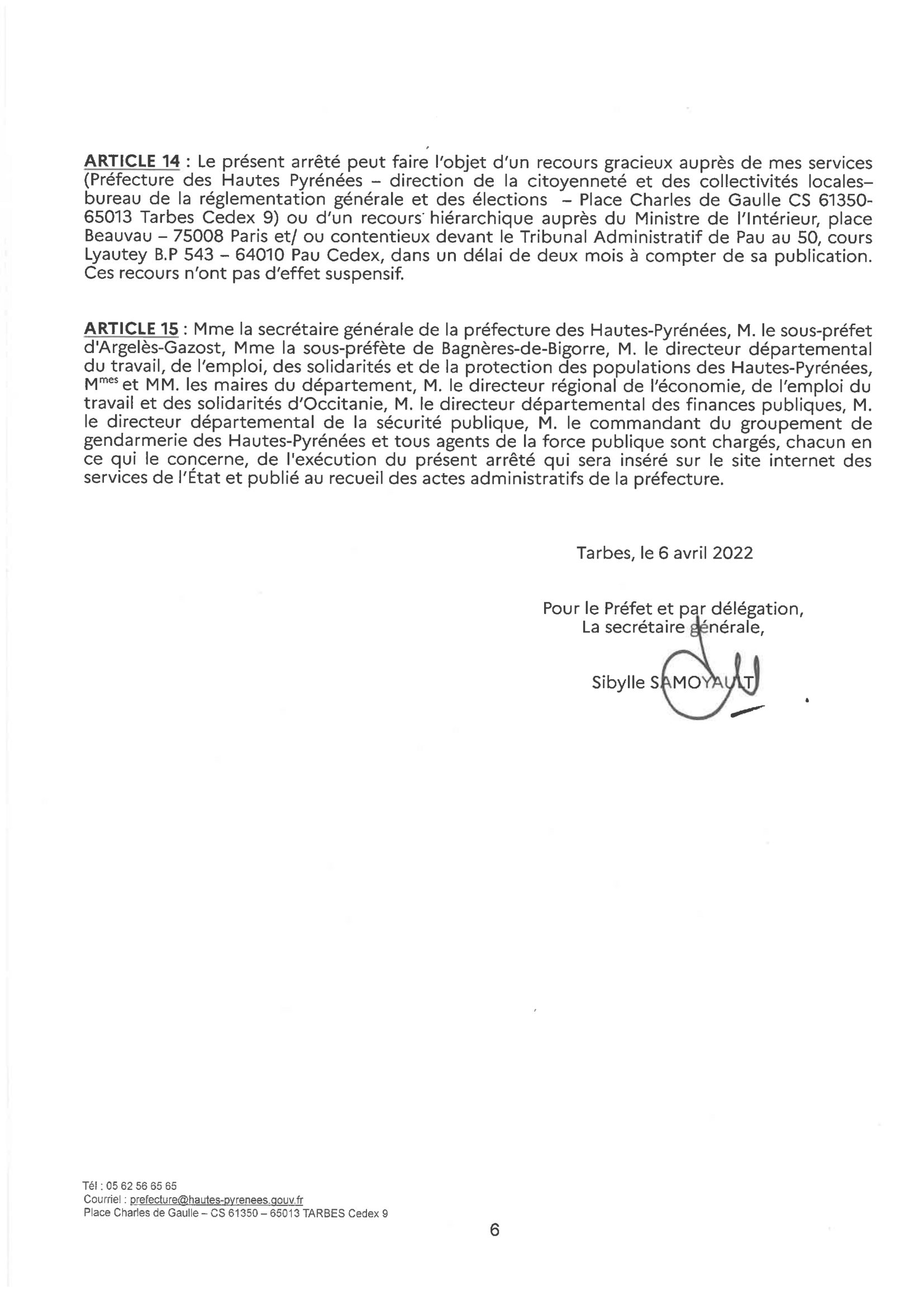 6 arrêté préfectoral relatif aux tarifs de courses de taxis dans les Hautes-Pyrénées