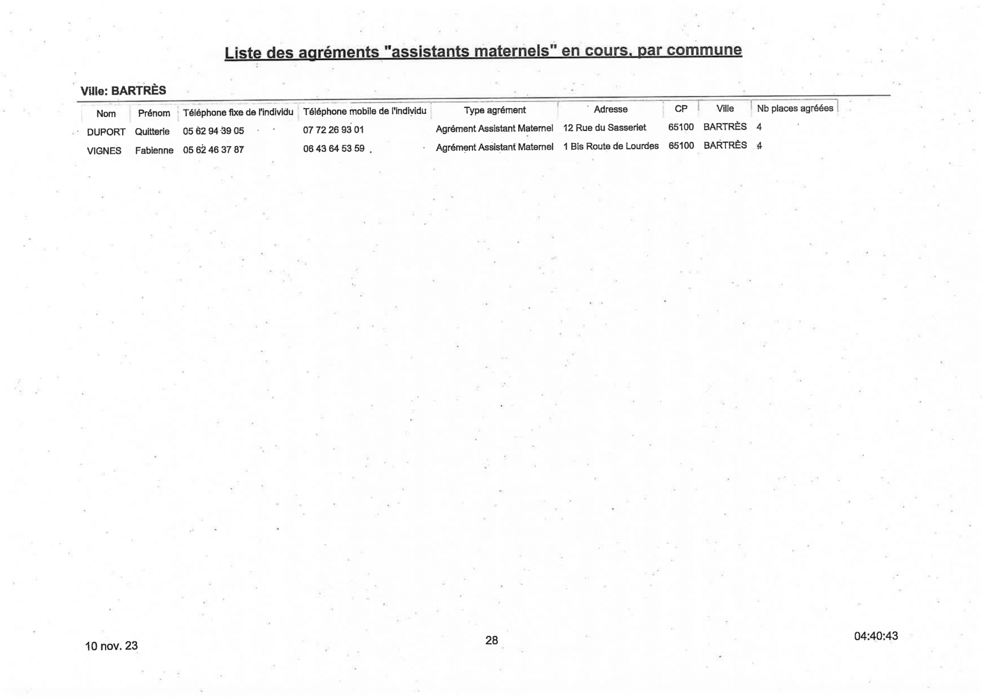 liste des assistantes maternelles