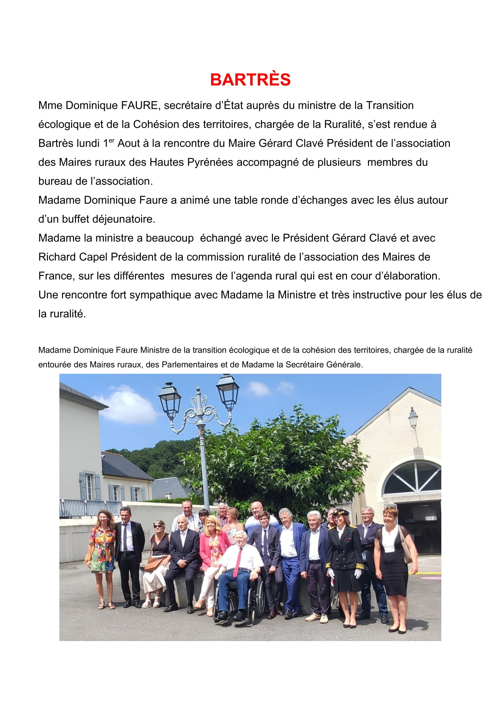 Visite de Mme  FAURE, secrétaire d'Etat auprès de la ruralité